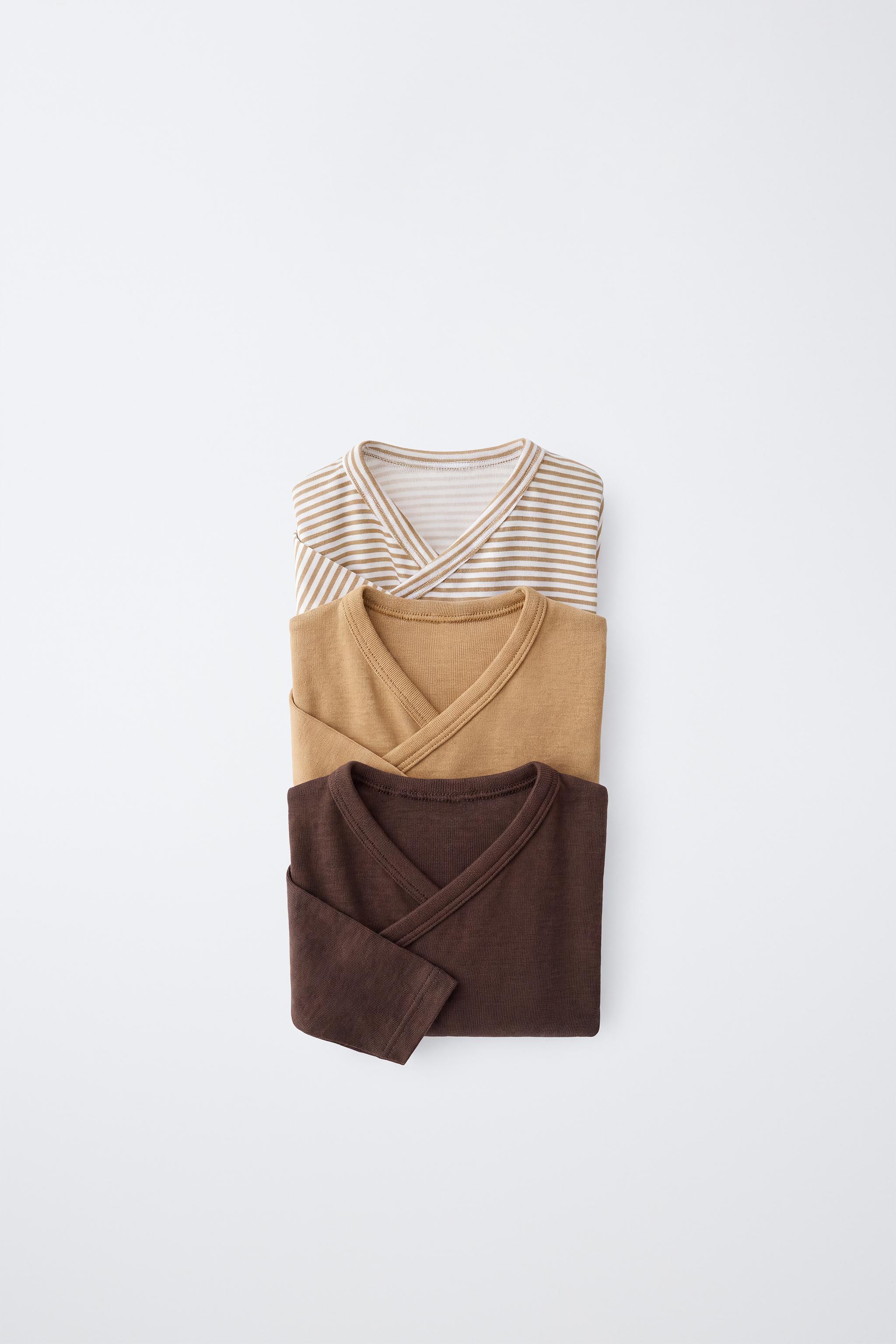 3-PACK STRIPED WRAP BODYSURITS — Ocher