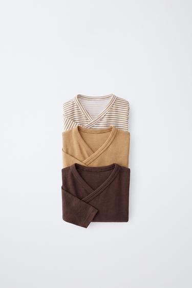 3-PACK OF STRIPED WRAP-NECK BODYSUITS - Ochre by Zara
