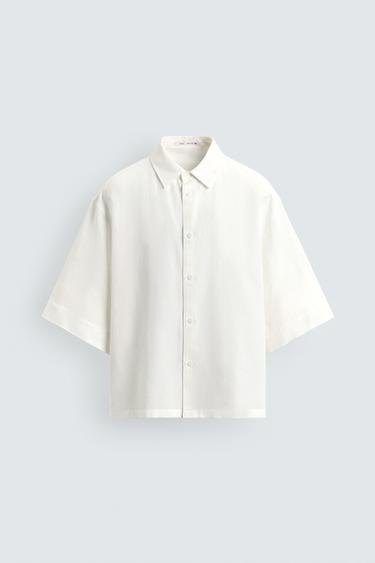 KOSZULA TYPU BOXY Z TKANINY STRUKTURALNEJ - Biały Zara