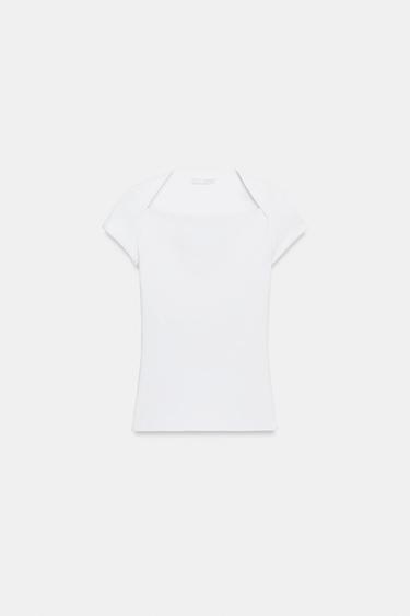 SLIM FIT SQUARE NECK T-SHIRT - White by Zara