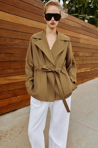 JAQUETA TRENCH DE LINHO COM CINTO - Azeite da Zara