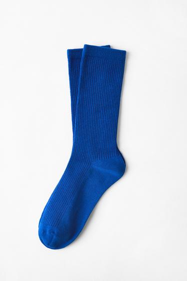 MICRO-RIBBED COTTON SOCKS - Bluish by Zara