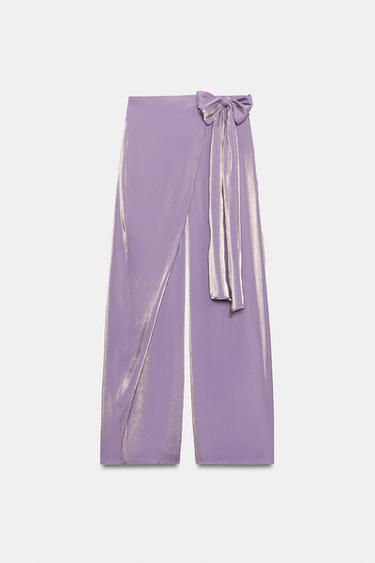 PANTALON PARÉO À NŒUD EFFET BRILLANT - Mauve de Zara - Image 5