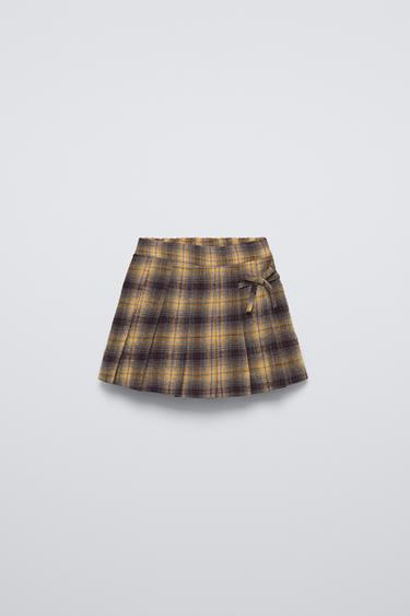 ЮБКА-ШОРТЫ В КЛЕТКУ С БАНТОМ — ГОРЧИЧНЫЙ от Zara — изображение 0