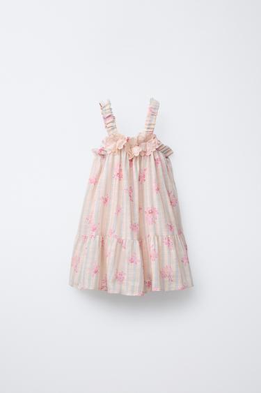 STRIPES AND FLOWERS DRESS - Peach by Zara - Image 0