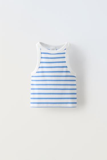 STRIPED RIBBED TOP - Blue by Zara
