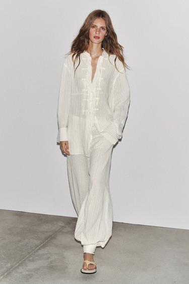 CHEMISE RAYURES NŒUDS ZW COLLECTION - Écru de Zara - Image 0