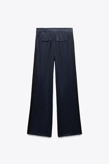 PANTALON SATINÉ À RAYURES TENNIS - Bleu marine de Zara - Image 3