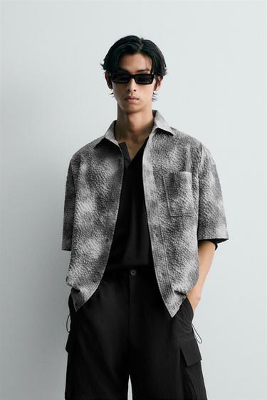 Zara 抽象印花紋理襯衫 - 灰色