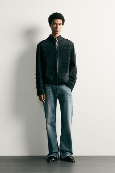 JAQUETA CROPPED FIT COM PASSANTES - Carvão da Zara - Imagem 0