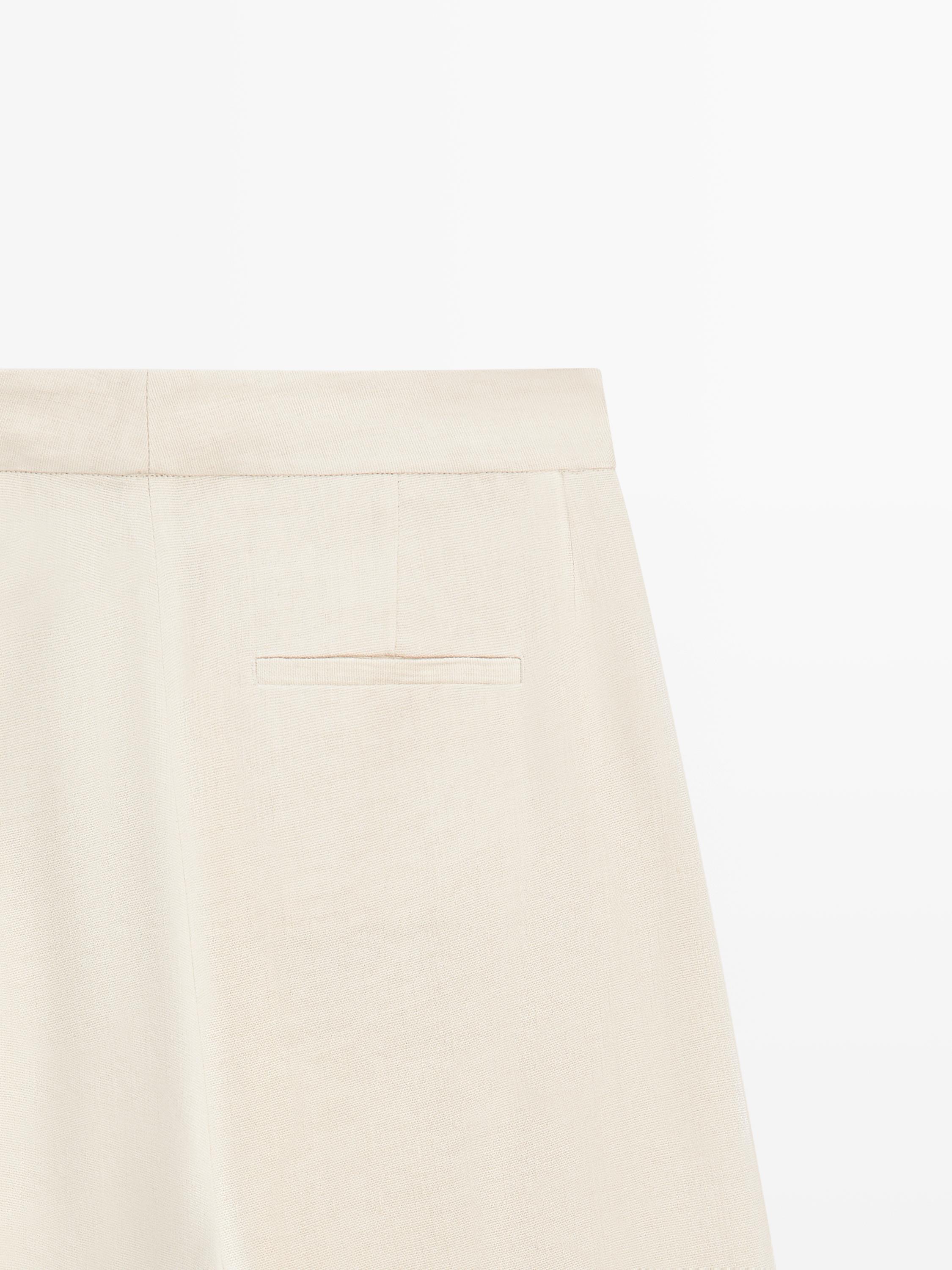 Linen blend suit trousers with button detail