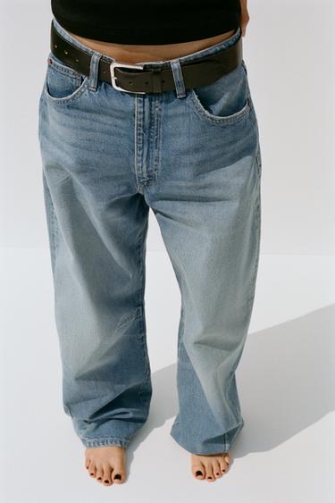 JEANS TRF BAGGY BALLOON بسرج متوسط - أزرق الخاص بـ Zara
