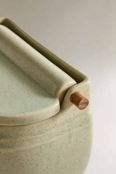 STONEWARE SALT CELLAR WITH LID - GREENISH by Zara - Image 2