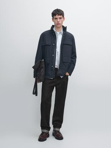 Zara Water-repellent puffer jacket with pockets - Navy blue