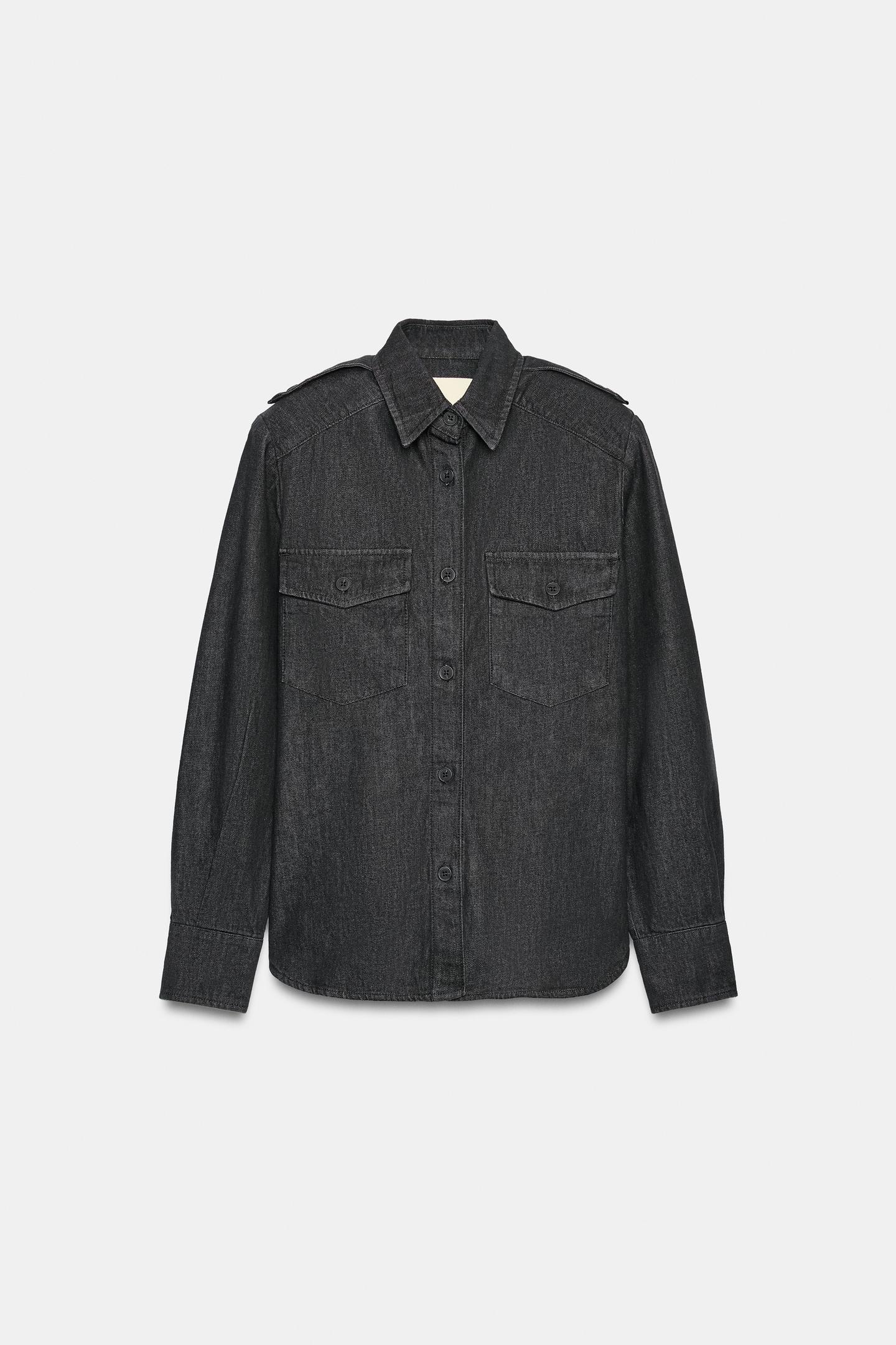 Женская рубашка Zara Trf Denim Pocket, цвет: Серый — фото 5