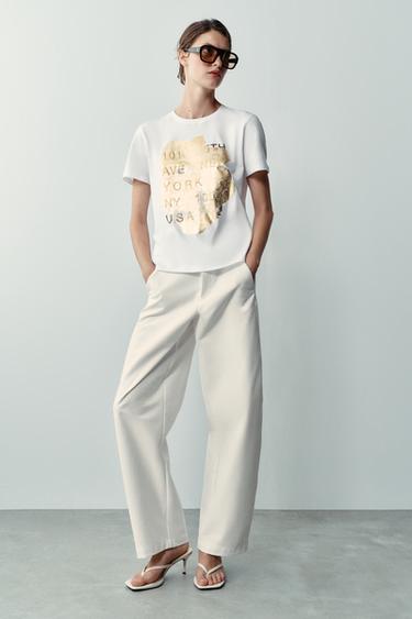 CAMISETA METALIZADA MANGA CORTA - Dorado de Zara - Imagen 0