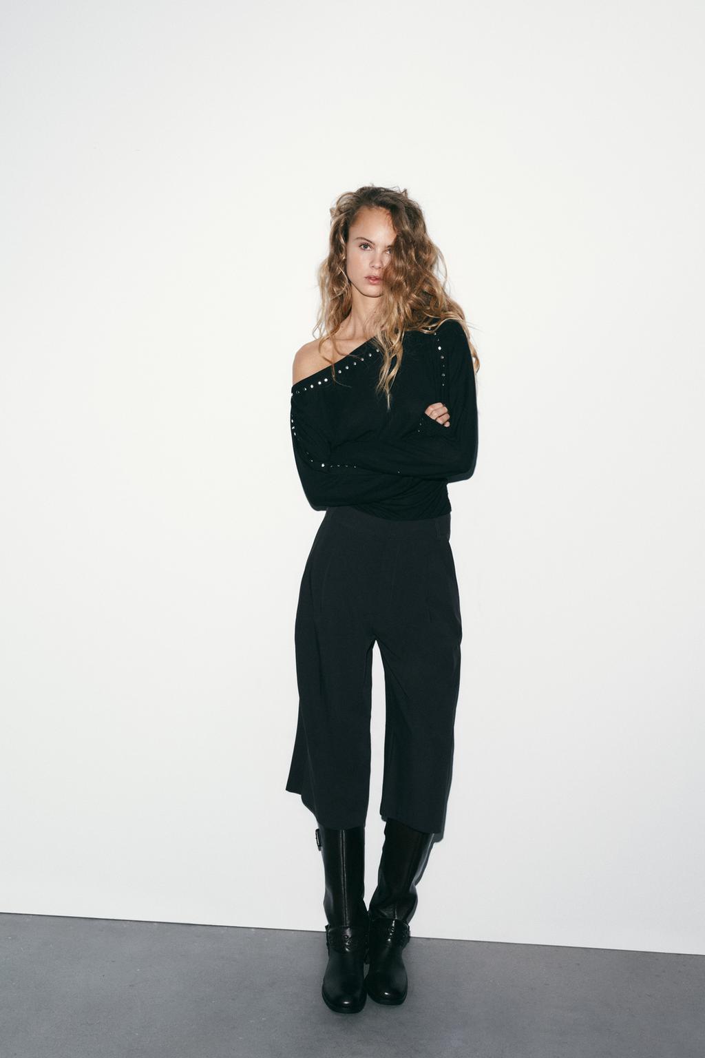 Zara LONG SLEEVE STUDDED T-SHIRT