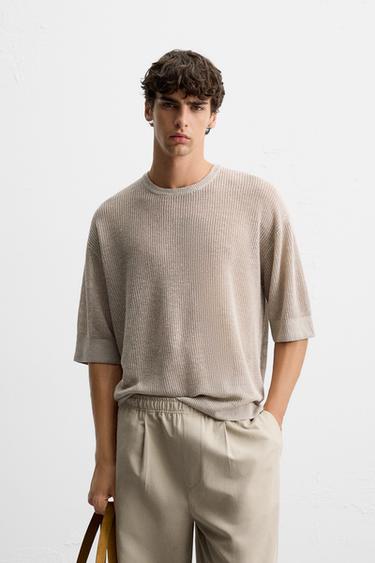 ÁO PHÔNG DỆT KIM 100% LINEN - Màu be nhạt từ Zara