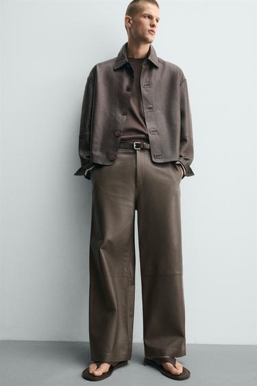 BALLOON FIT LEATHER TROUSERS - Brown by Zara - Image 4