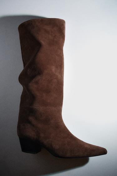 COWBOY SPLIT SUEDE BOOTS - Brown by Zara