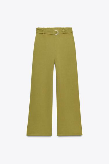 RUSTIC TROUSERS WITH BELT - Olive green by Zara
