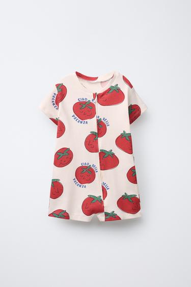 1-18 MONTHS/ TOMATO PRINT SHORT SLEEPSUIT - Ecru by Zara - Image 0