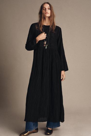 Zara ZW COLLECTION EMBROIDERED DRESS WITH BEADS - Black