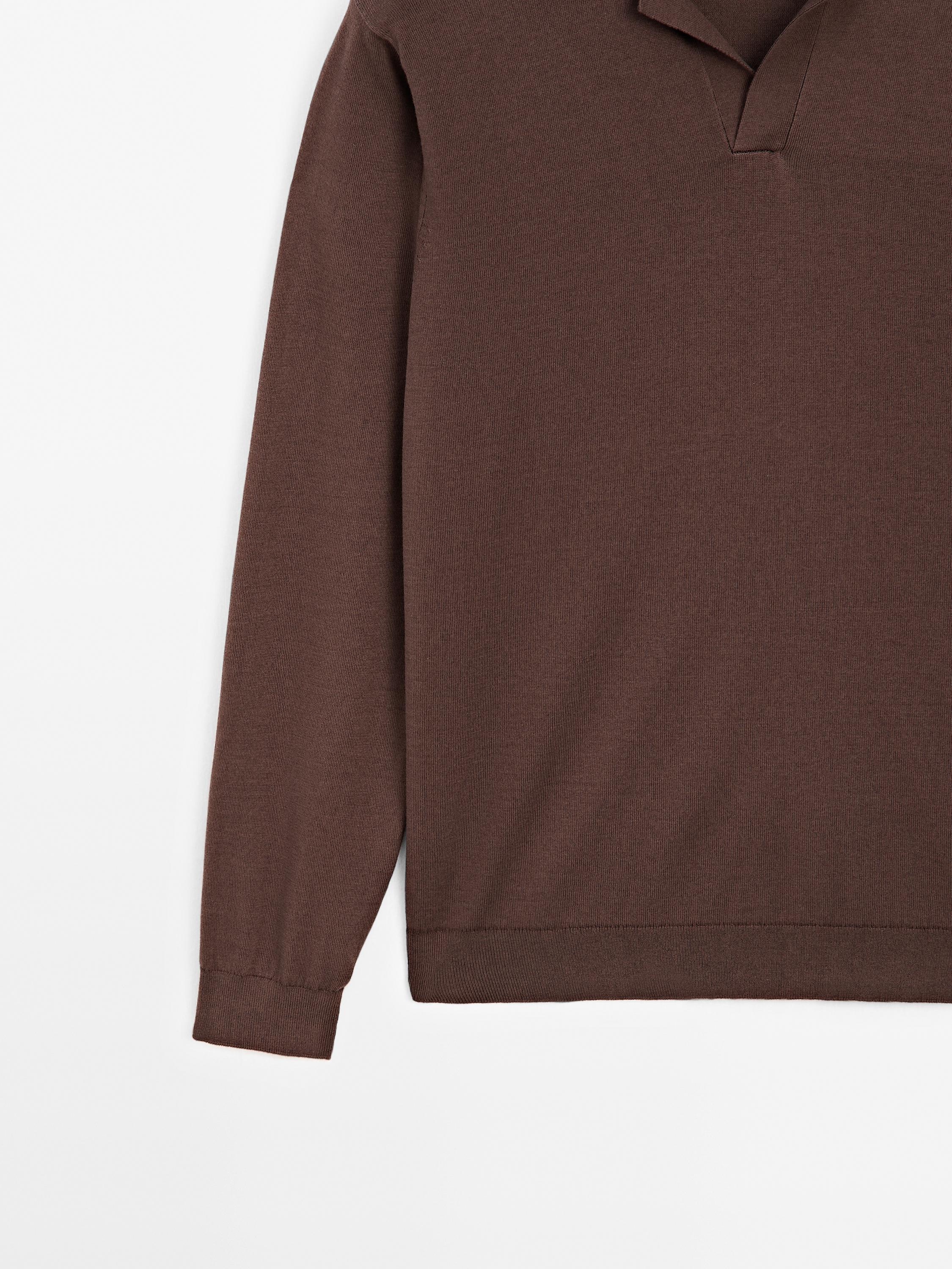Pull polo en maille de coton et soie mélangés