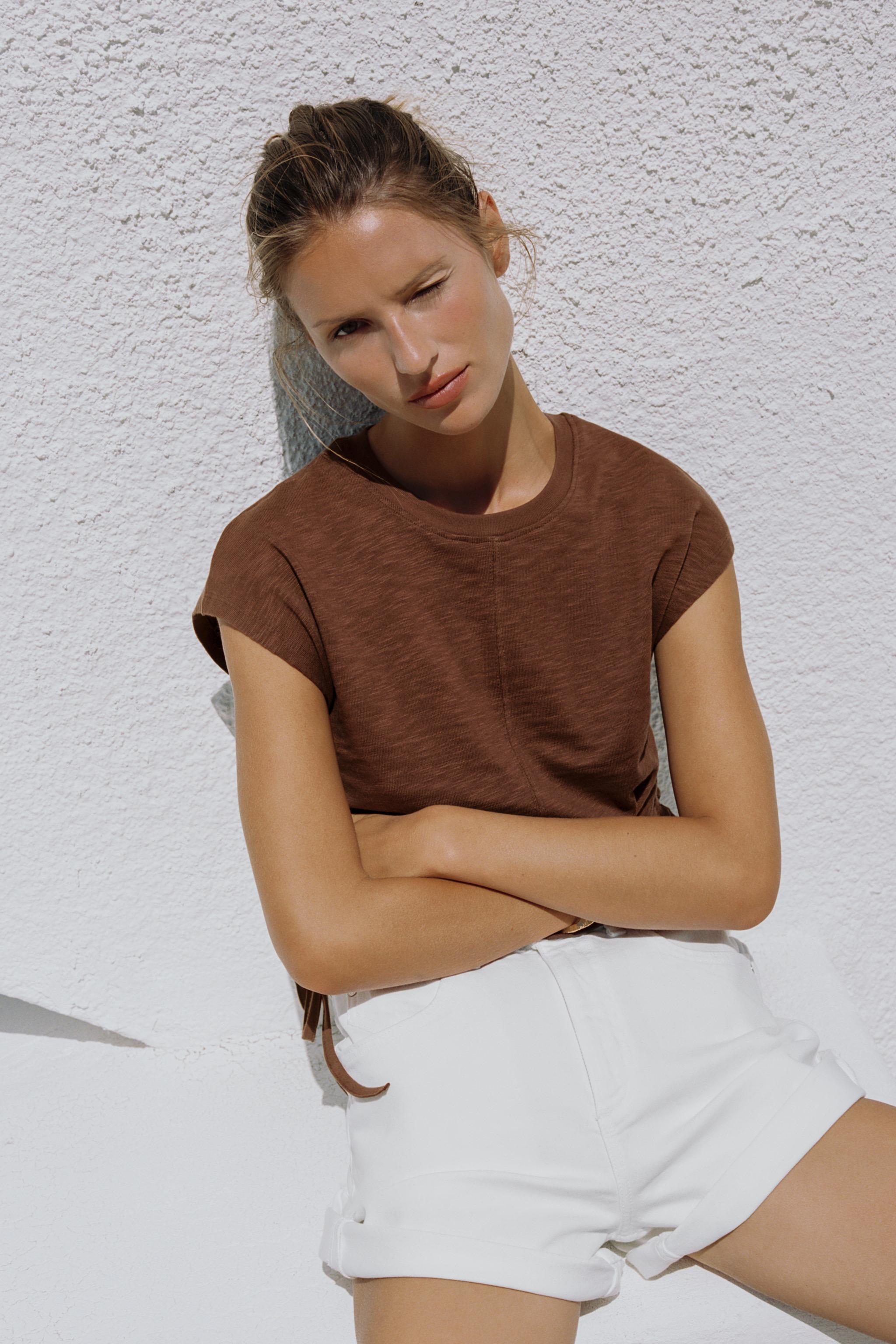 Женские футболки Zara RUSTIC RUCHED T-SHIRT — фото 2