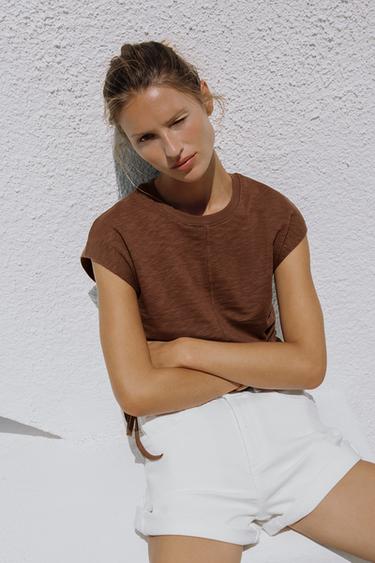 RUSTIC GATHERED T-SHIRT - Brown by Zara