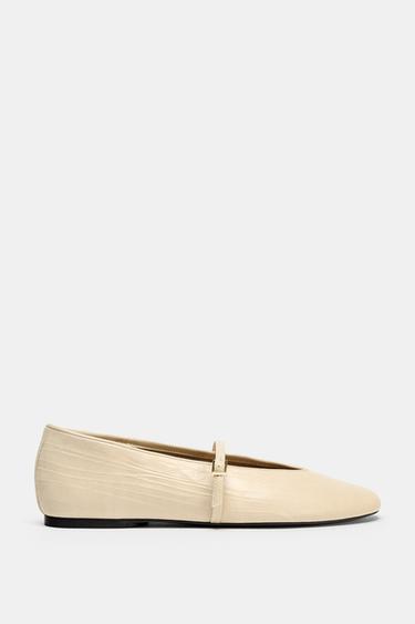 LEATHER BALLERINA - Ecru White by Zara