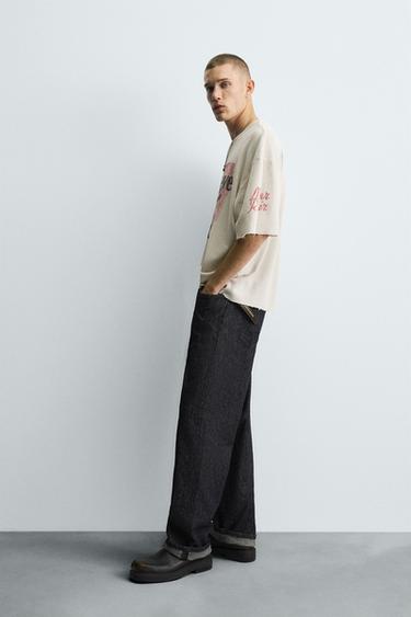 T-SHIRT EN MAILLE IMPRIMÉ DÉLAVÉ - Écru moyen de Zara - Image 3
