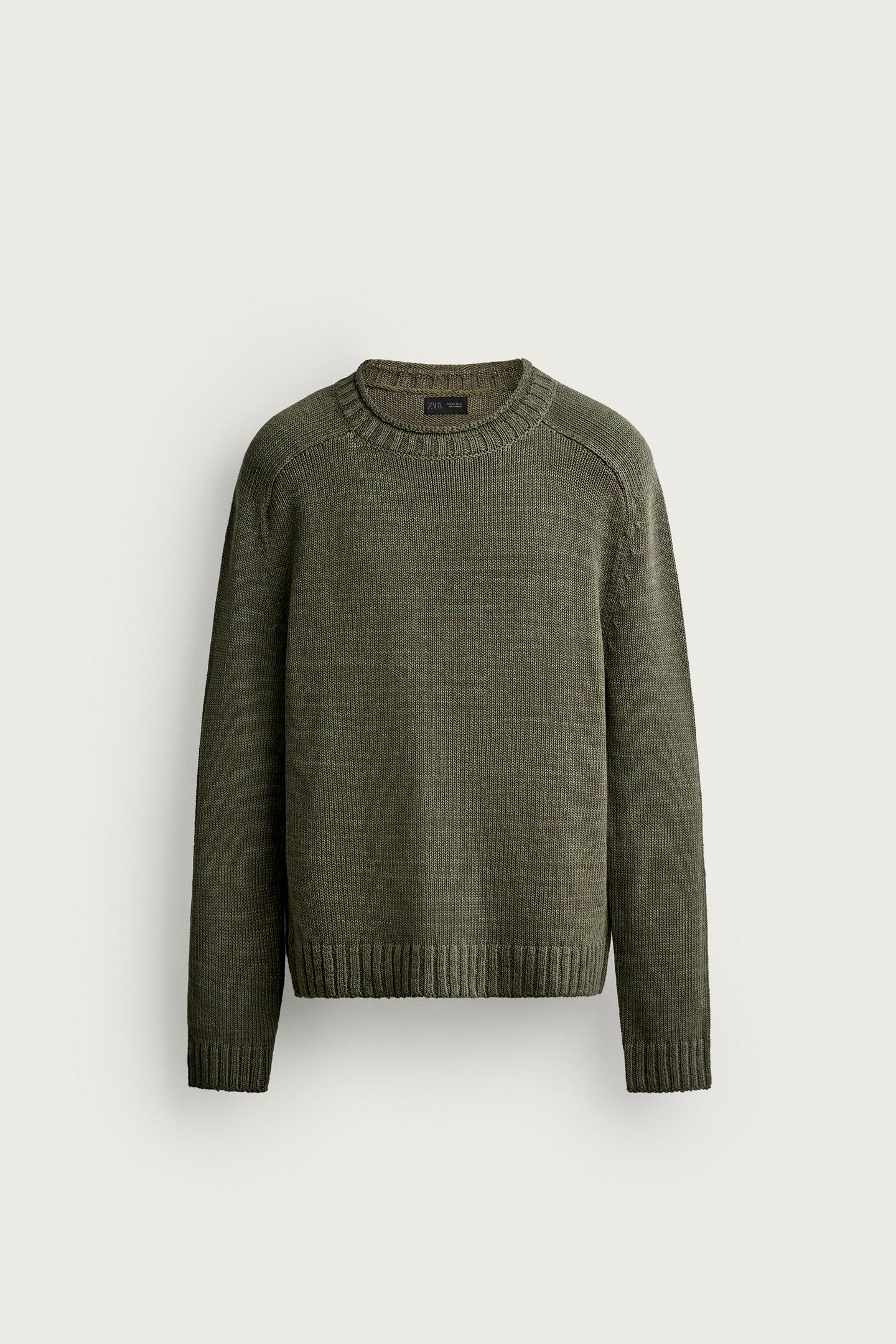Мужской свитер Zara Relaxed Fit Textured Jumper, цвет: Хаки — фото 7