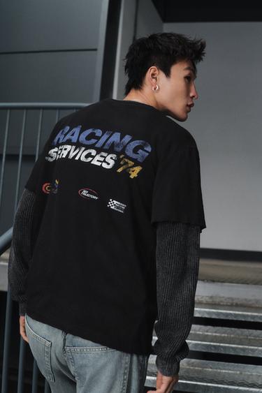 Zara 水洗圖案印花 T 恤 - 黑色