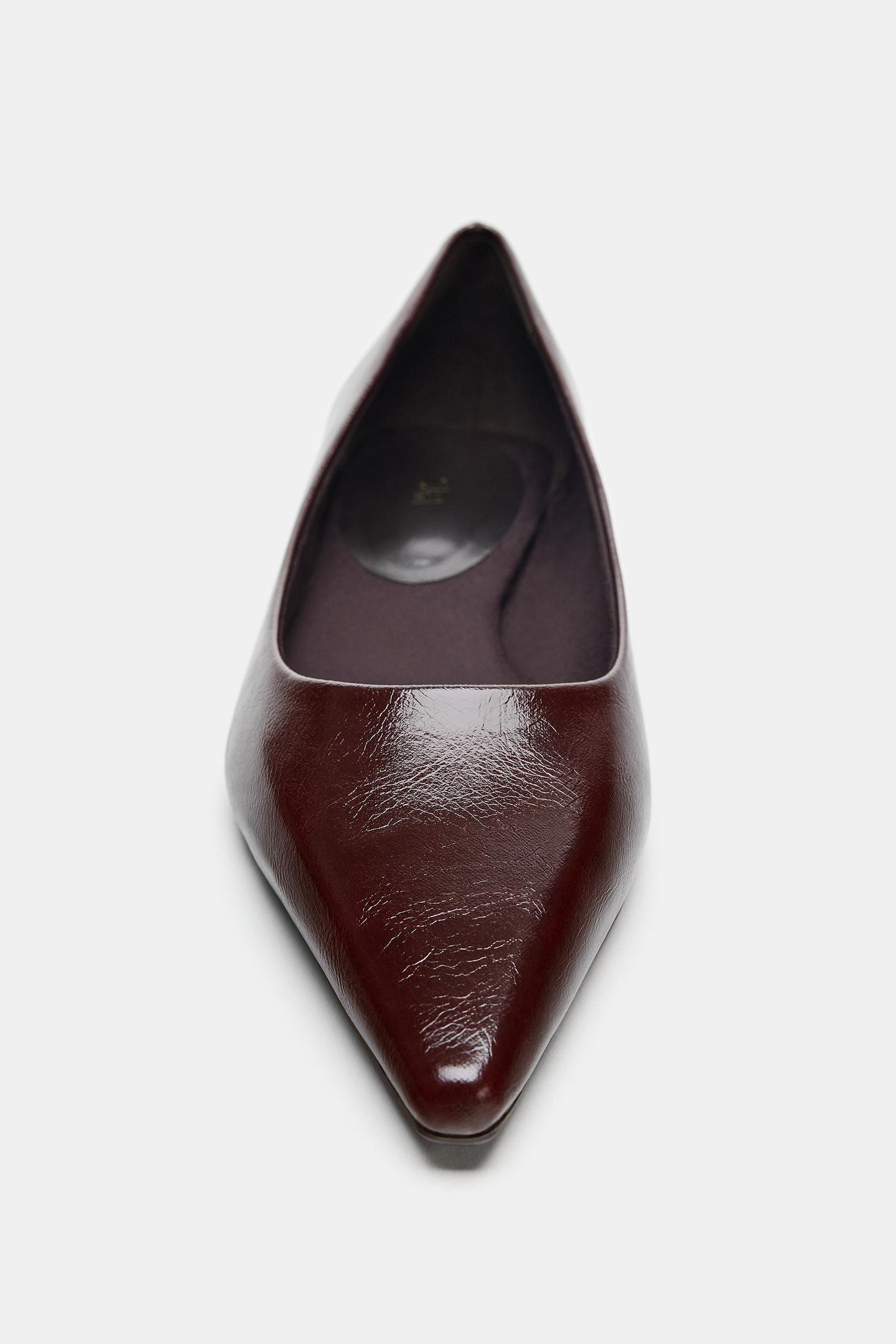 Женская обувь Zara Patent-Effect Shoes, цвет: Бордовый красный — фото 6