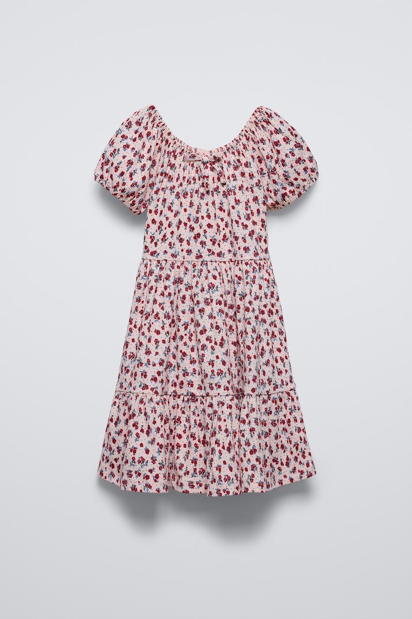 TEXTURED FLORAL DRESS - White / Red | ZARA United States
