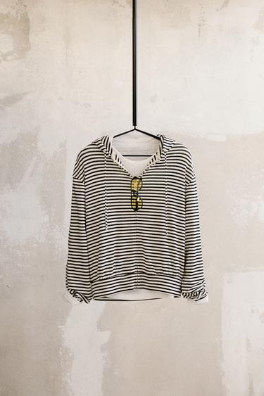 JACQUARD STRIPED HOODIE WITH ZIP - Black / White by Zara