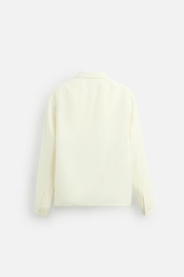 LINEN-WOOL HERRINGBONE OVERSHIRT - Oyster-white by Zara - Image 3