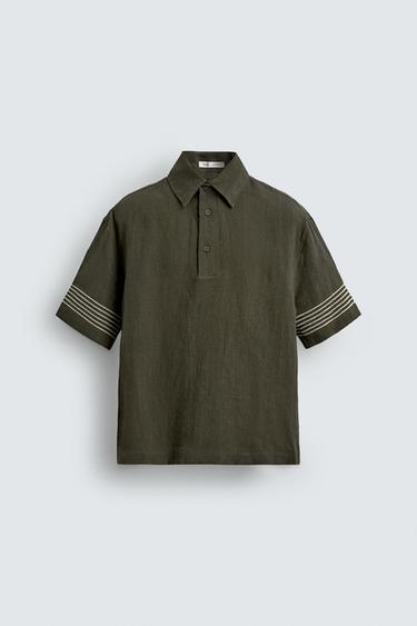 100% LINEN POLO SHIRT - Dark khaki by Zara