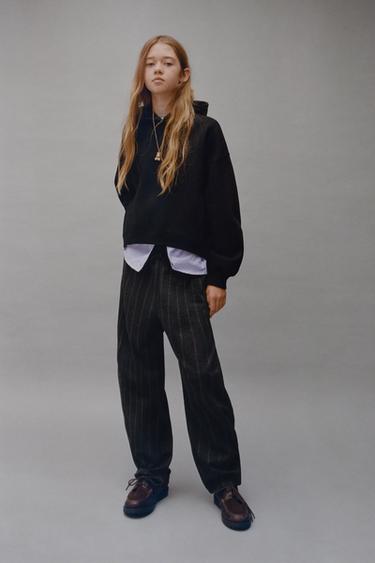 STRIPED DOUBLE HEM hoodie - Black by Zara