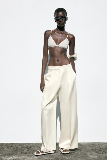 WIDE-LEG SATIN TROUSERS - Ecru by Zara