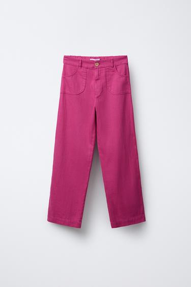 LINEN BLEND STRAIGHT TROUSERS - Fuchsia by Zara - Image 0