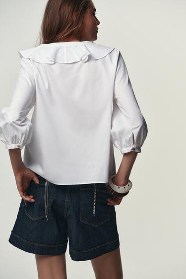CHEMISE EN POPELINE À VOLANTS - Blanc de Zara - Image 3