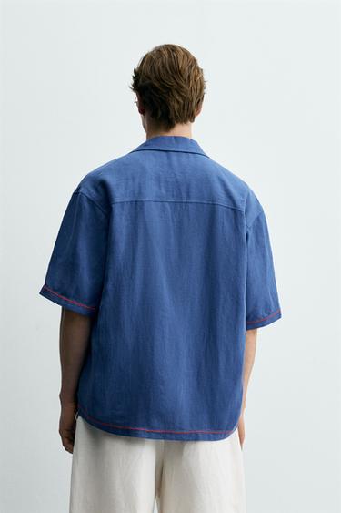 CHEMISE VISCOSE ET LIN BRODERIES CONTRASTE - Bleu électrique de Zara - Image 2