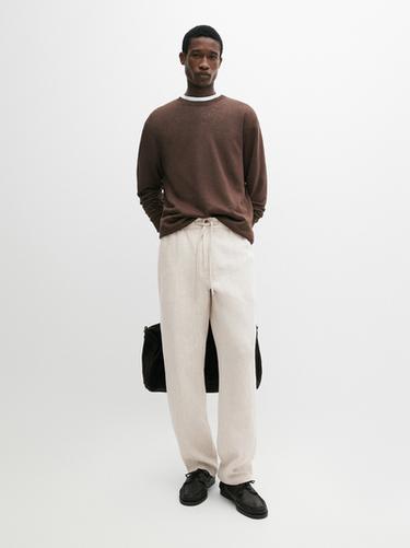 Zara Linen jogger fit trousers - Beige