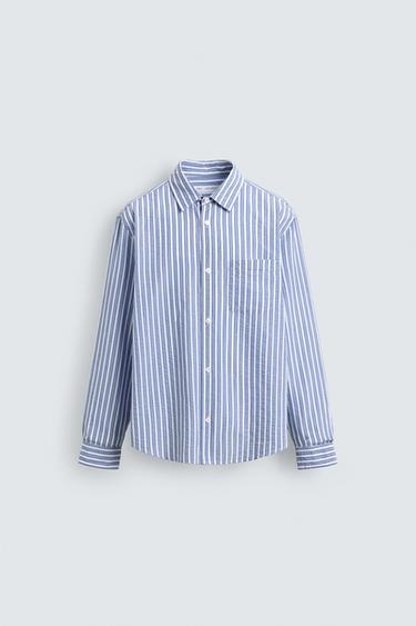 CHEMISE RAYURES EFFET FROISSÉ - Bleu / Blanc de Zara - Image 0