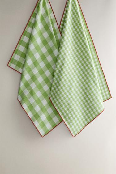 Zara CHECK KITCHEN TOWEL PACK (PACK OF 2) - Green