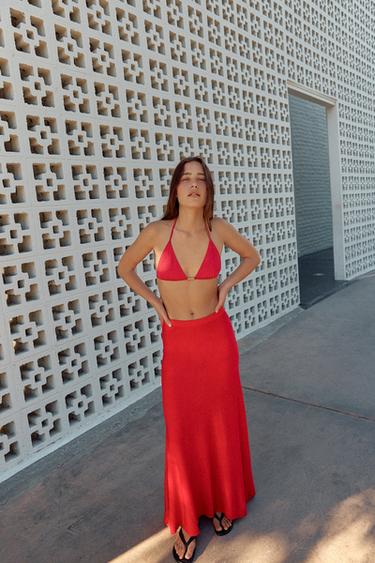 LONG KNIT SKIRT - Mid-red by Zara