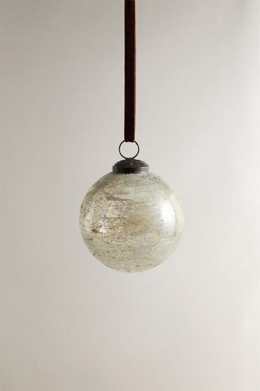 CRACKLED CHRISTMAS TREE BAUBLE - Grey by Zara - Image 0