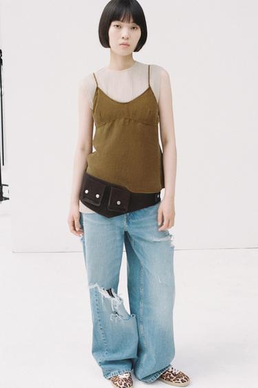 リヨセルフルイドトップスライトカーキZaraのリヨセルフルイドトップス - ライトカーキ